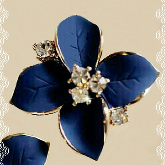 Satin Blue Flower Statement Earrings - Picture 5 of 6